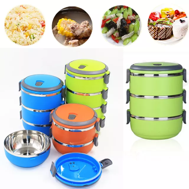Round Stainless Steel Thermal Insulated Lunch Box Bento Picnic Food Container
