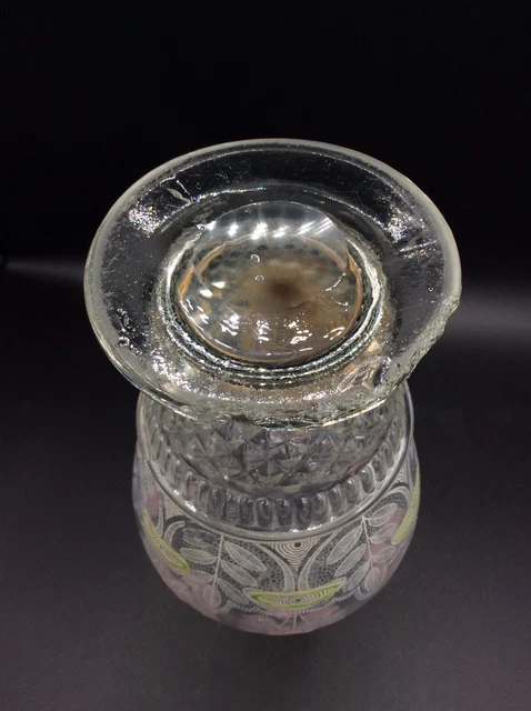 Carafe verre soufflé moulé émaillé décor floral Legras Art Nouveau accidentée 7