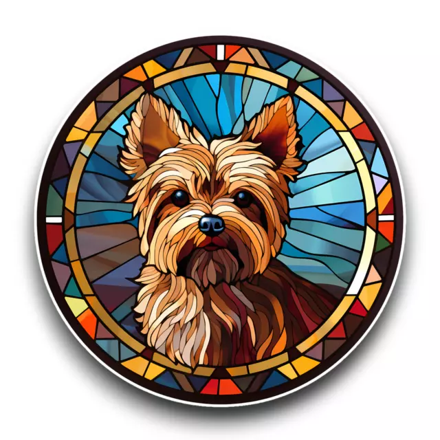 Yorkshire Terrier Dog Stained Glass Window Effect Vinyl Sticker Decal 100x100mm