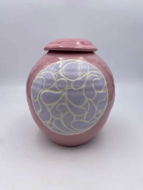 Vintage 1980's Large Pink Lidded Art Pottery Urn Jar Signed Dated