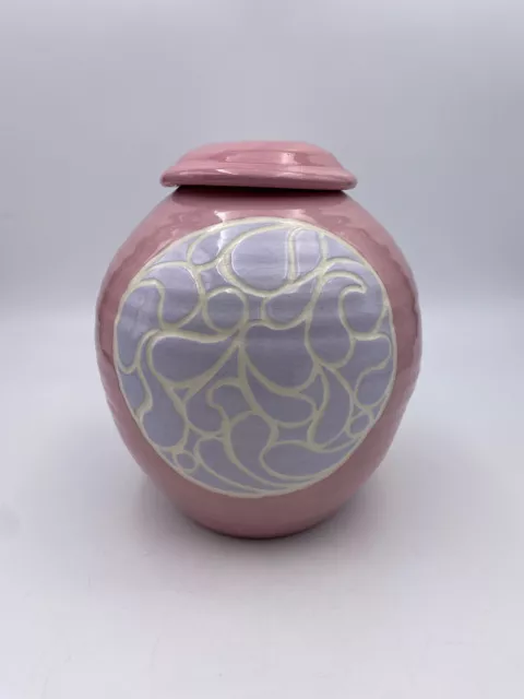Vintage 1980's Large Pink Lidded Art Pottery Urn Jar Signed Dated