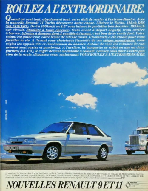 Publicité De Presse 1986 Nouvelles Renault 9 Et 11 Turbo - Advertising