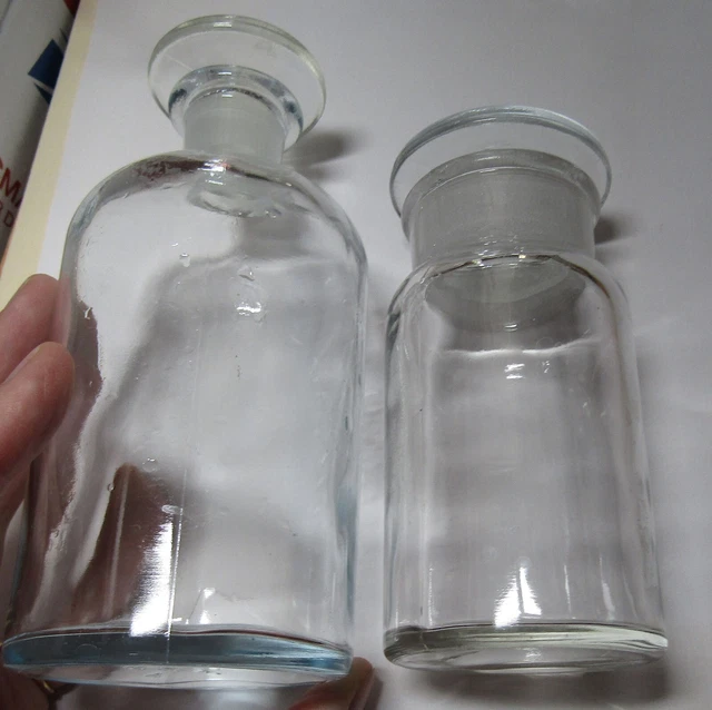 2 vintage apothecary type glass jars with ground glass lids, Wheaton & TCW Co.