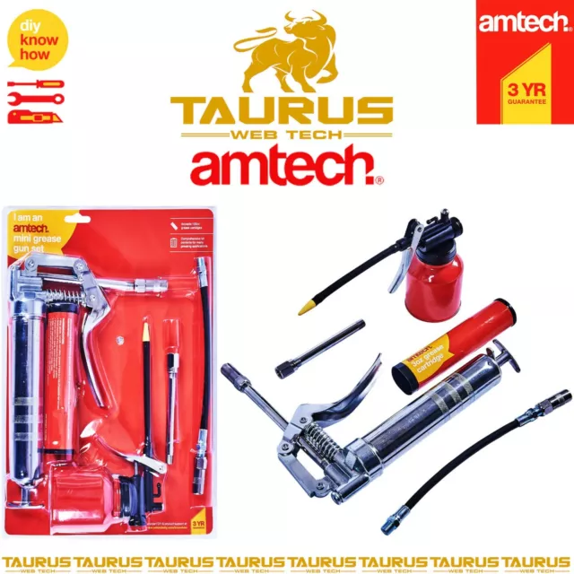 Amtech Mini Grease Gun Kit Oil Can Tool Set Heavy Duty Motor Garage Garden Mower