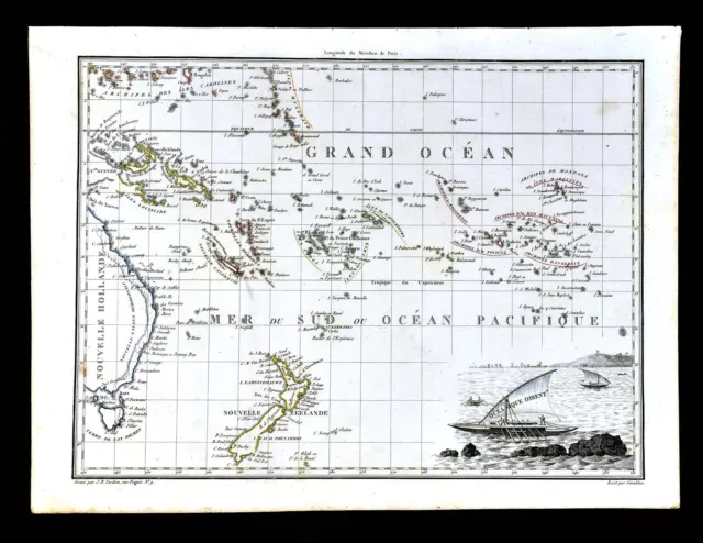 1812 Malte Brun Lapie Map - South Pacific Islands New Zealand Australia Oceania