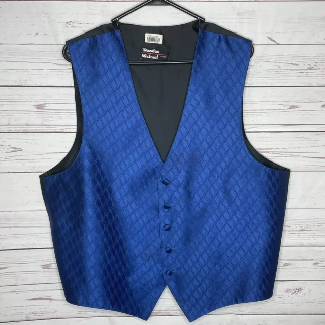 vtg Brandon Michael Formal Vest Wedding Prom - made in usa sz L blue black *+