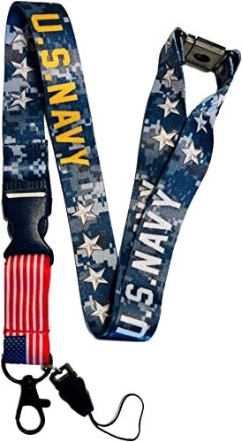 Military Navy Lanyard Keychain ID Card Badge Holder With Detachable Buckle Cl...