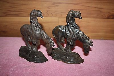 1 Pair Of Vintage Cast Iron "End Of Trail" Indian And Horse Bookends