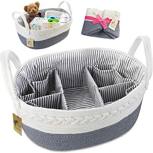 Baby Diaper Caddy Organizer - Extra Large Nappy Caddy Rope Nursery Storage