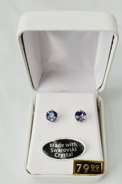 Crystals By Swarovski Tanzanite Earrings In Sterling Silver Overlay Stud Back