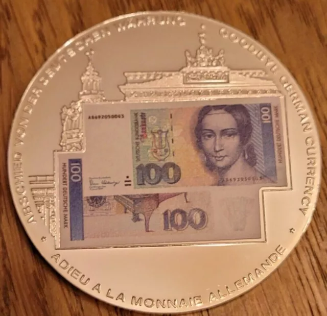 Medaille 10 J. Abschied - 10 Jahre Euro  100 Mark  40 mm PP mit Zertifikat