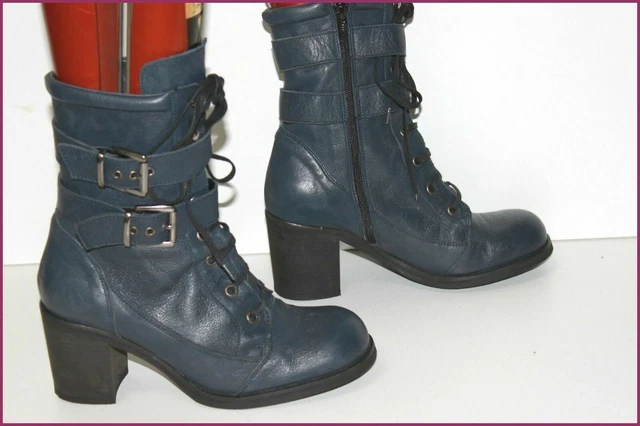 SAN MARINA Bottines à Lacets Cuir Souple Bleu Nuit T 39 TTBE 3