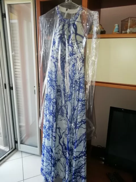 Abito elegante da cerimonia donna lungo - Bianco e Blu - M