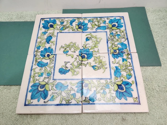 Blue & Green Floral Tile set 6" x 6" Set Of 4