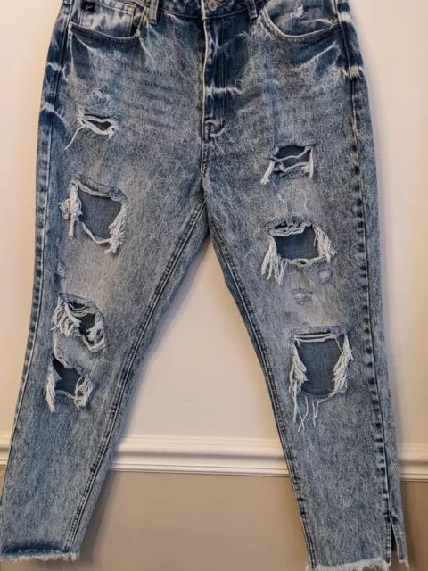 KanCan Acid Wash Distressed Denim Ripped High Waisted Mom Jeans Size 9/28