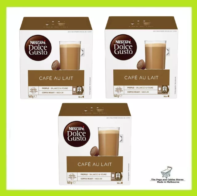 NESCAFE Dolce Gusto Cafe Au Lait Pods 3 boxes (16 Capsules/Serves Per Box)