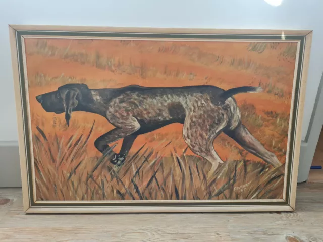 Vintage Retro 70s 80s Picture Painting Prop Dog d.ingham framed orange