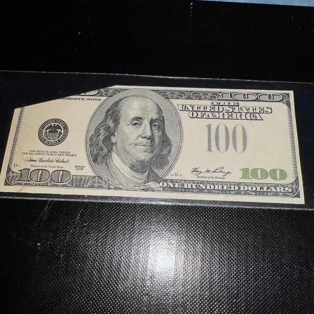 100 dollar bill error Rare Missing Seals y Serial Nonber  y Cut Off Edge  2006