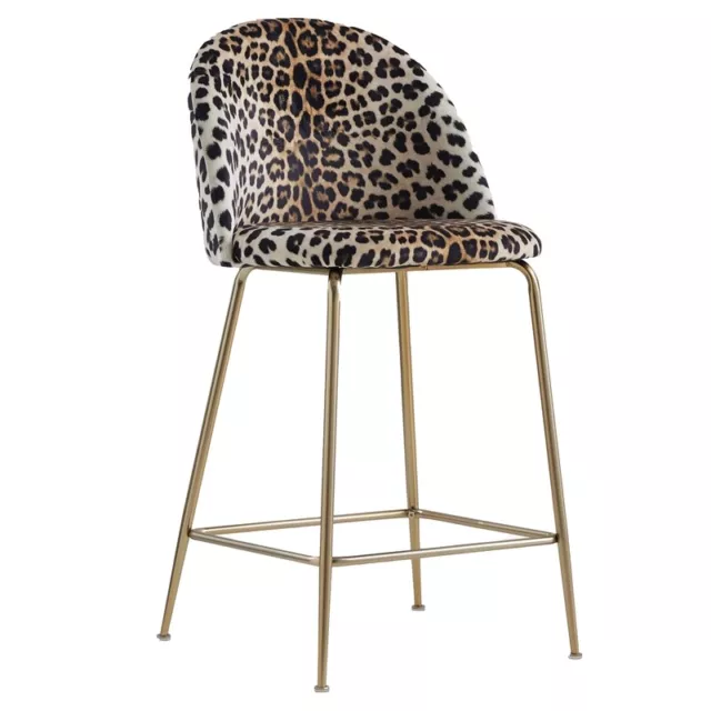 Best Master Miramar Velvet Bar Stools in Yellow Leopard Print (Set of 2)