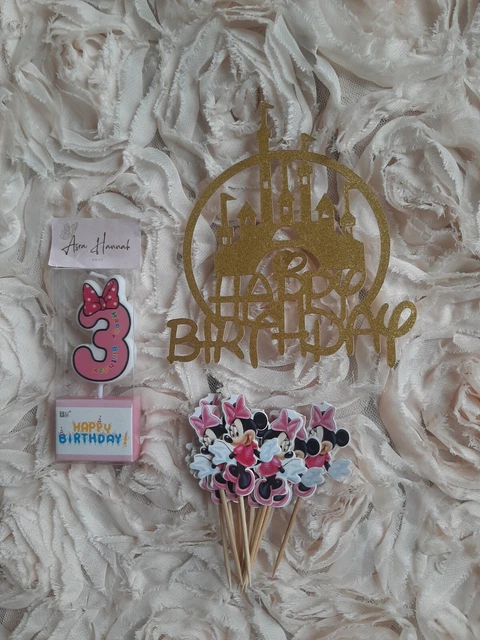 Candela Buon Compleanno numero 3 + Scelte Mouse Minnie + Topper Torte Castello Disney