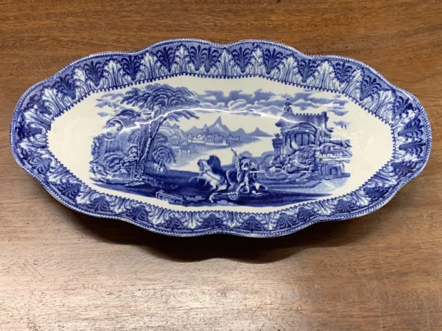 Rare Antique Cauldon Chariot Blue & White Embossed Tomato Dish/Plate