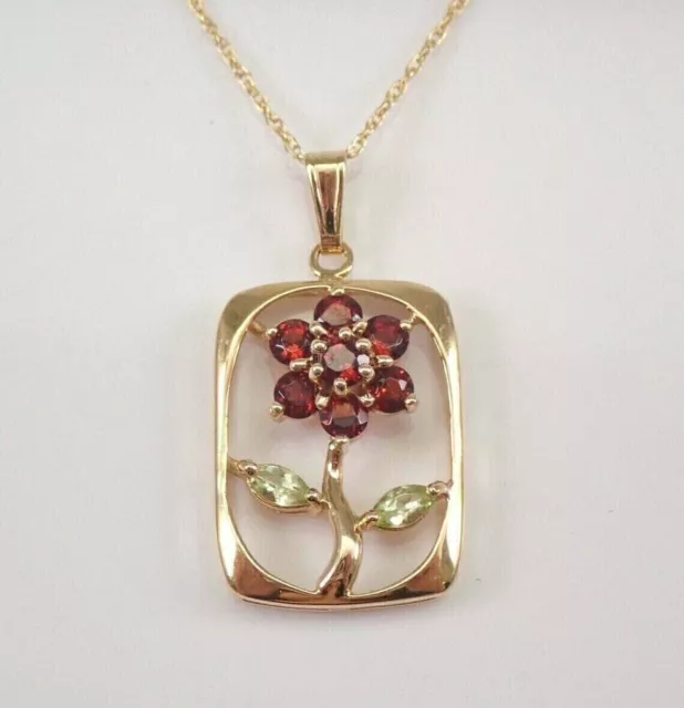 1.50Ct Round Cut Simulated Garnet Flower Pendant Necklace 14k Yellow Gold Plated