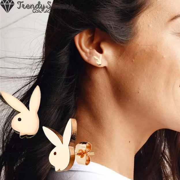 New Fashion Famous Pair Playboy Bunny Surgical Steel Rose Gold Stud Earrings