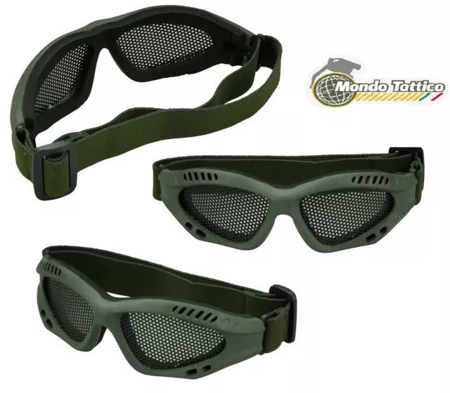 Maschera Occhiali Softair Occhialini in rete traforata steel mesh airsoft verde