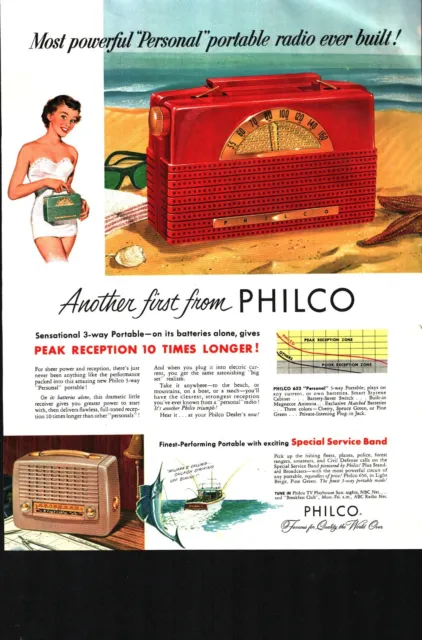 1953 Radio Phonography Philco Vintage Print Ad Sexy girl Music AM FM b5