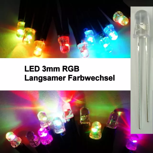 10 Stück LED 3mm RGB Rainbow Langsamer Farbwechsel Modellbau Kirmesbeleuchtung