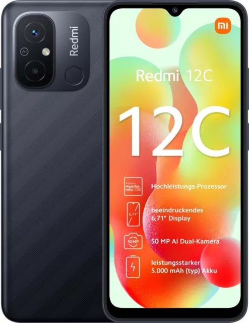 Cellulare Smartphone Xiaomi Redmi 12C Dual Sim 3GB + 64GB Graphite Gray 50MPX