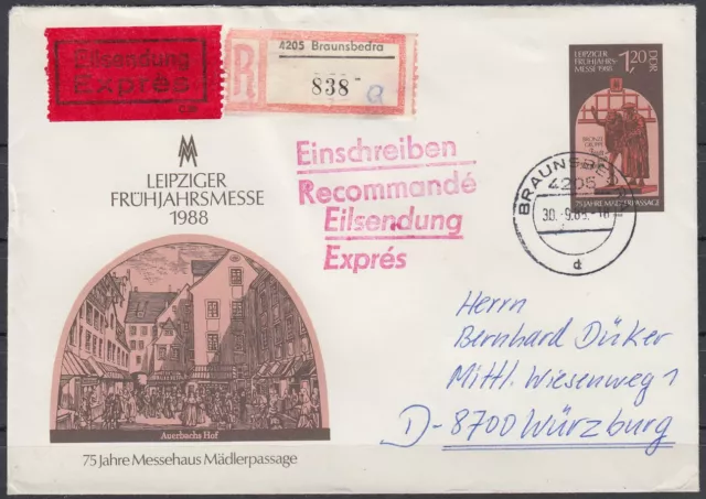 1988 DDR Ganzsache U8 als Express-R-Brief, Leipziger Frühjahrsmesse [de200]