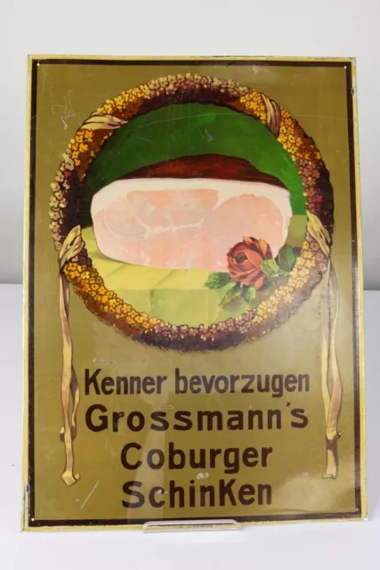 Blech Schild Litho Grossmann`s Coburger Schinken Werbe Plakat 1920er