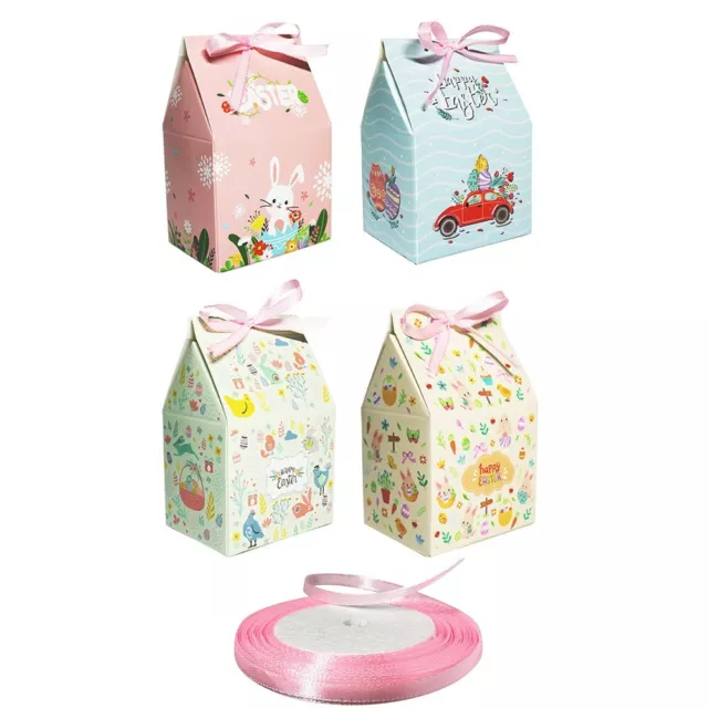 Cartoon Candy Box Easter Gift Box With 1 Roll Pink Ribbon 24 Set Cute Rabbit Box