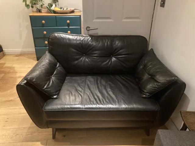 French Connection Leather 2 Seater sofa, Black.