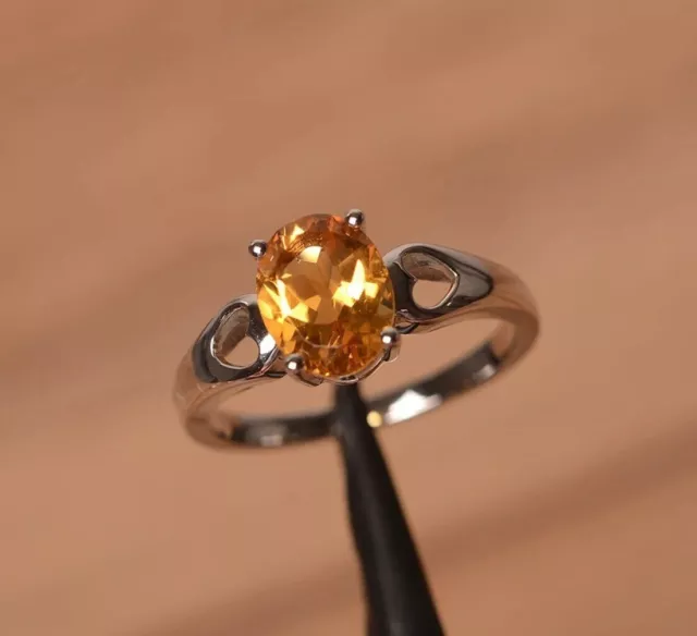 3CT Naturel Citrine Ovale Pierre Précieuse Bague 925 Argent Sterling Femme Bague