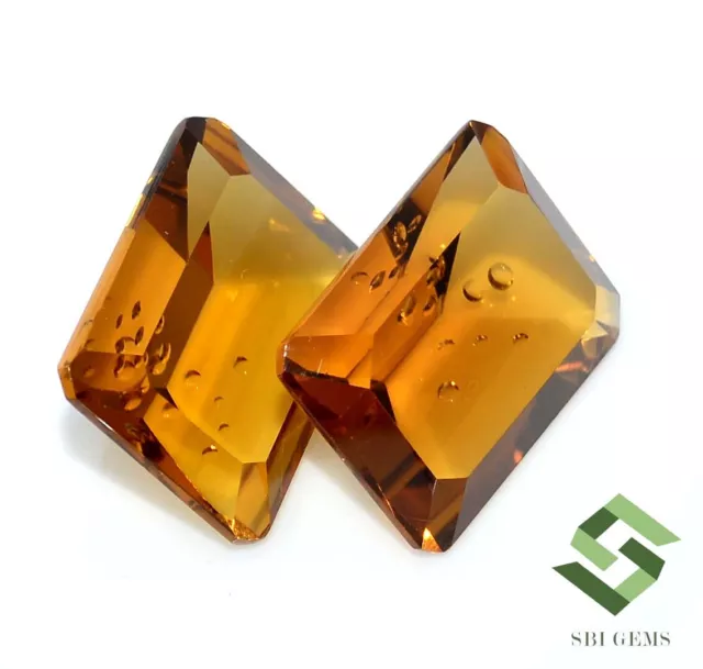 19.43 CTS Natural Honey Quartz Octagon Cut Pair 16x12 mm Faceted Loose Gemstones