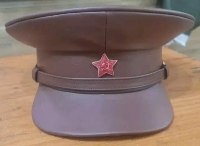 SOVIET LENIN OFFICER Leather visor hat WWII cap Uniform in Real leather ...