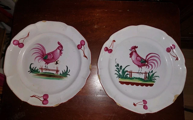 Assiette ancienne coq faïence de l'est les Islettes céramique française