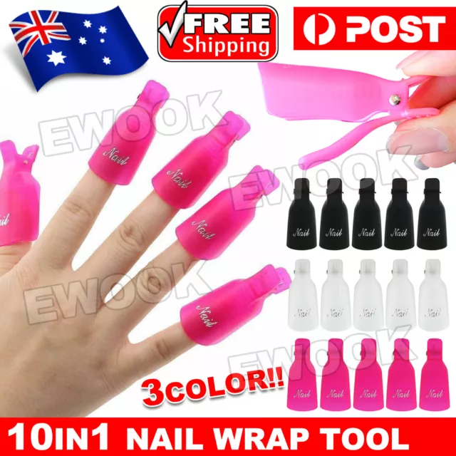 10 Art Soak Off Clip Cap Colorful Plastic Nail Remover Wrap Tool UV Gel Polish
