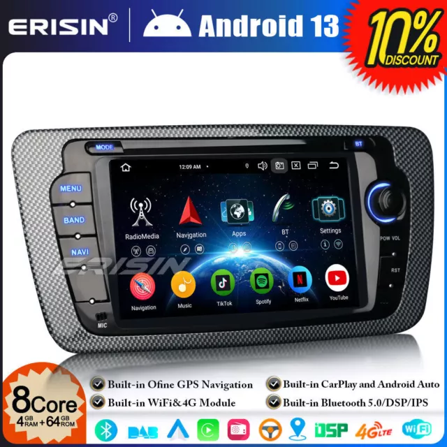 8-Core 64GO Android 13 GPS Autoradio pour SEAT IBIZA DAB+CarPlay Wifi DSP TNT BT