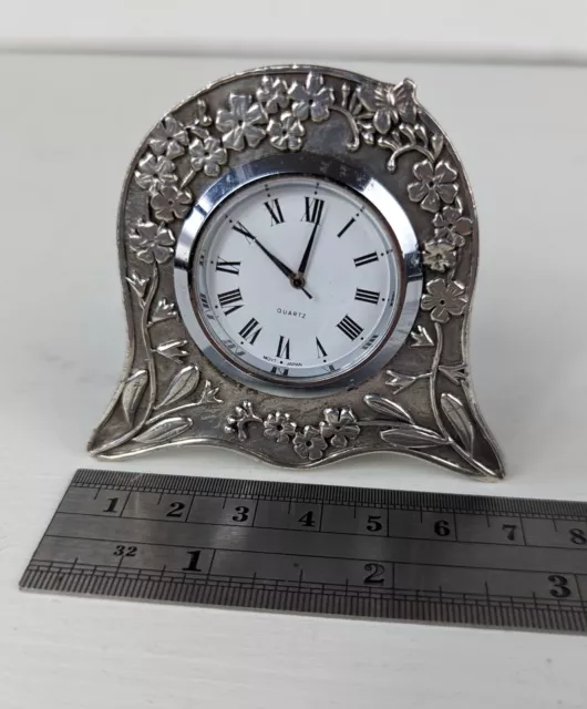 VTG Silver Scenes Miniature Silver Plated Desk Clock 2.25"