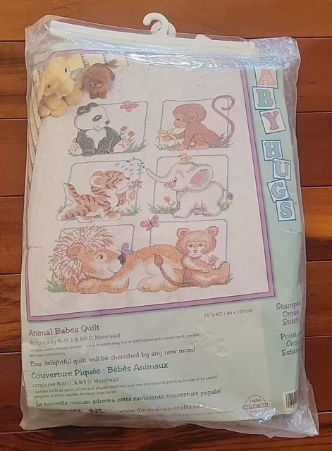 Dimensions Baby Quilt Stamped Cross Stitch Kit #13083 Animal Babes Vtg SEE