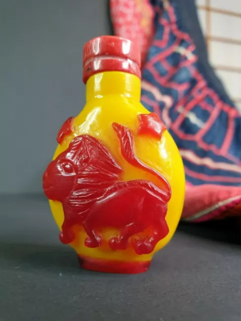 Old Chinese Yellow and Red Snuff Bottle …beautiful collection piece