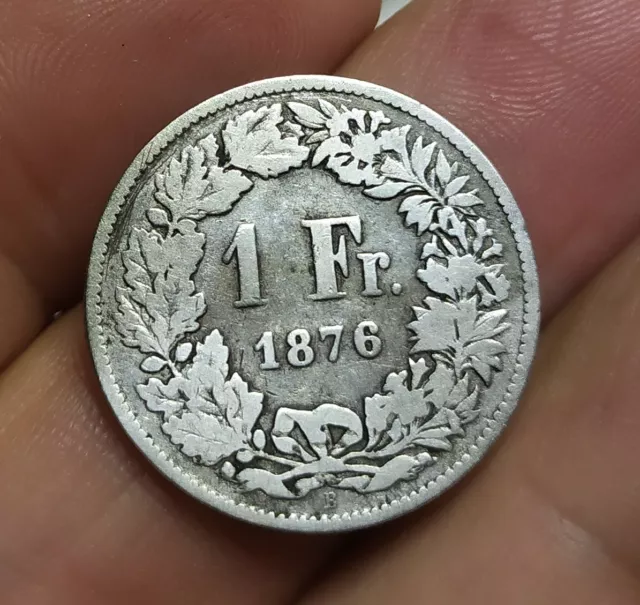 Pas courante piece de 1 fr Suisse en argent de 1876 B.
