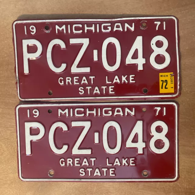 1971 1972 Michigan License Plate Pair # PCZ-048