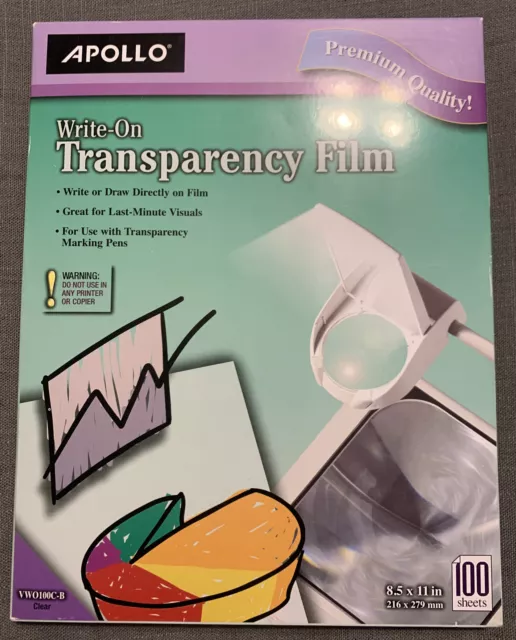 Apollo Write On Transparency Film Sheets 100- 8 1/2 x 11 in Sheets VWO100C-B NIB