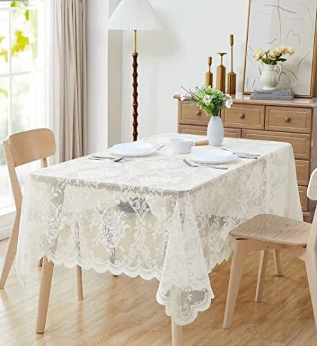 Ivory 60 x 84 inches Lace Tablecloth | Rectangle Tablecloth