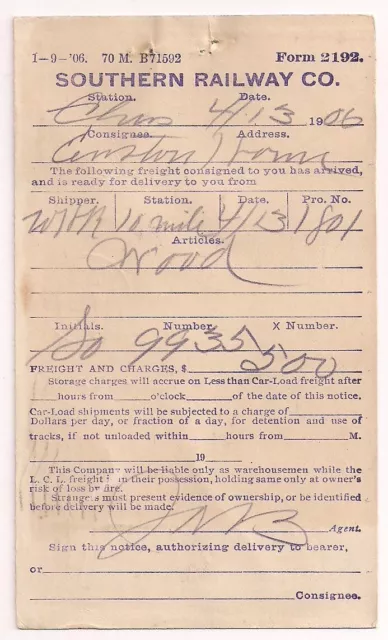 CHARLESTON SC Postal Card SOU RR/SOUTHERN RAILWAY CO Train Load 1906 ENSTON HOME