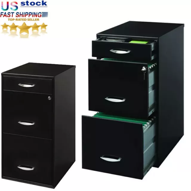 Filing Cabinet 3-Drawer Organizer File Vertical Office Storage w/ Lock Durable